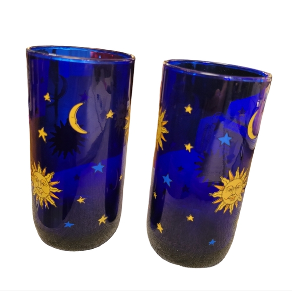 Vintage Libby Celestial Cobalt Blue Large Tumbler, set of 2 - Picture 2 of 5